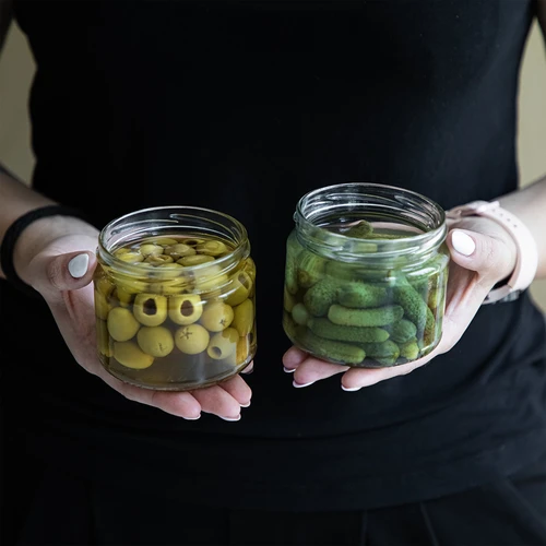 Žemas 330 ml stiklainis - su auksiniu užsukamu dangteliu fi 82/6, 6 vnt. - 9