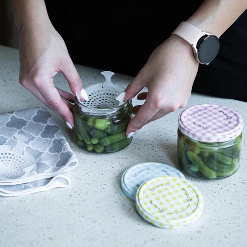 Žemas stiklainis 330ml - su spalvotu dangteliu fi 82/6, 6 vnt. - 8