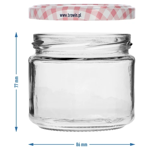 Žemas stiklainis 330ml - su spalvotu dangteliu fi 82/6, 6 vnt. - 7