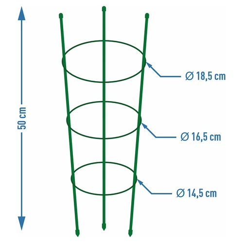 Žiedinė augalų atrama, 3 žiedai, 0,5 m - 2