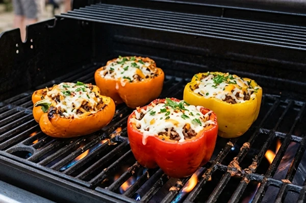 Įdarytos paprikos ant dujinio grilio